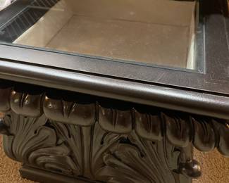 Two highly carved wooden and glass top photo cabinets 1960’s 