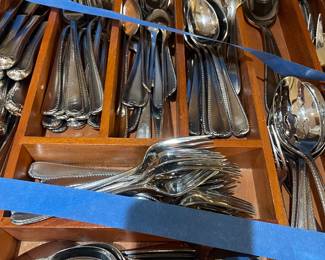 Two Sets of Eight - Five Piece Place Settings with Servers Gorham Ribbon Edge Flatware