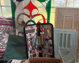 bead sorter, knitting needles, quilting tools, stained glass