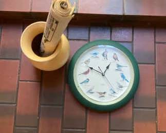 Vintage Bird Clock With Cloth Calendars And A Rc Ceramic Bowl From Portugal