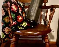 Vintage Handmade Granny Square Afghan Wood Chair Breezome Heater