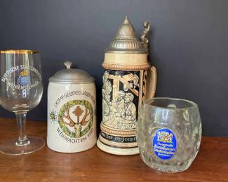 Vintage Beer Steins With Glassware