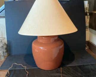 Terracotta Ceramic Table Lamp With Beige Fabric Shade