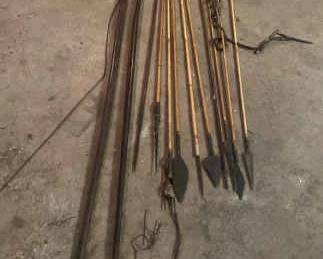 Vintage Bamboo Spears Arrows With Two Bows For Collection