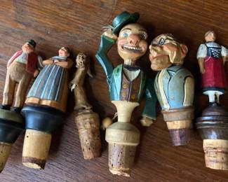 Vintage Carved Wood Cork Bottle Stoppers