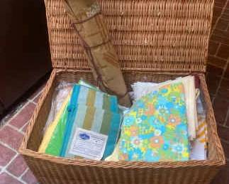 Large Wicker Trunk Full Of Vintage Fabric In Many Different Textures