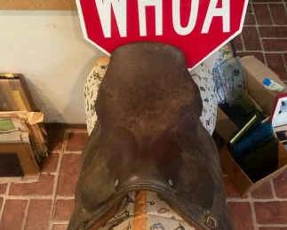 Vintage Leather Saddle Stand Harness New Bell Boots  Whoa Sign