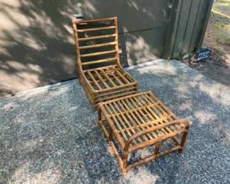 Vintage Bamboo And Rattan Chair And Foot Rest Base