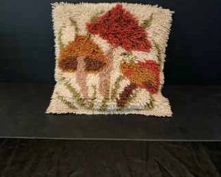Shaggy Mushroom Design Throw Pillow With Patterned Back
