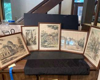 Vintage European Architecture And Cityscape Handcolored Etching Lithographs
