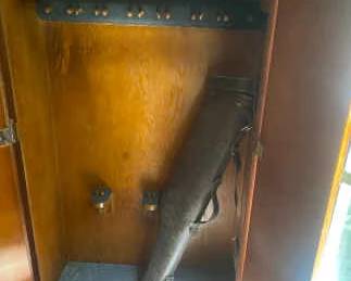 Wooden Gun Cabinet With Vintage Hard Leather Rifle Case