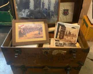 Two Vintage Trunks Original Military Photos Framed Photos More