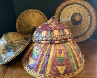 Asian Woven Hats With Woven Bowl