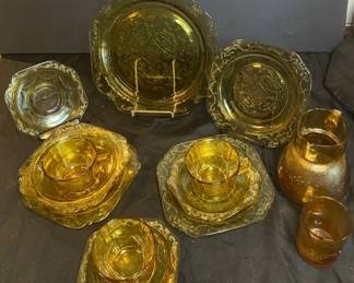 Vintage Glass Dinnerware And Cups With Glass Water Pitcher