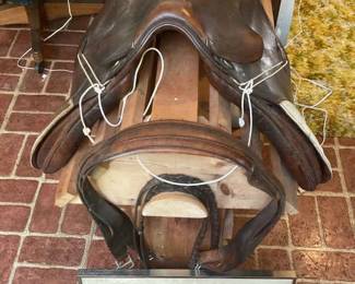 Leather Horse Saddle Stand With Horse Belts  Diana Denslow Framed Art