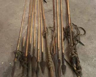 Vintage Bamboo Spears With Real Feathers For Collection