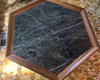 MCM Marble Teak Hexagonal Table