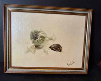 Still Life Garlic Oil On Canvas Signed Cooper