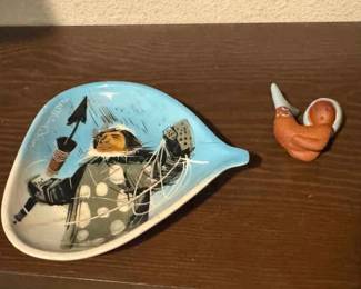 Eskimo Bowl And Clay Mermaid Sculpture