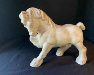 Crackle Glazed Ceramic Stallion With Small Foal Pair Music Box And Wilton Columbia Pewter Tin Plate