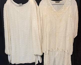Papell Boutique Beaded Silk Evening Blouse And Mark  John Beaded Silk Blouse Size Large