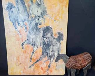 Horse Print On Board And Horse Sculpture