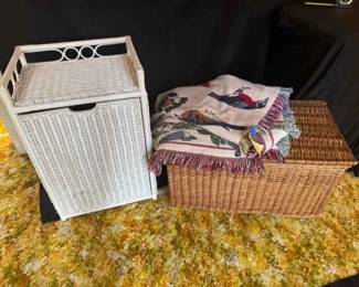 Vintage Hamper Baskets And Bird Woven Throw
