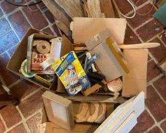 Mystery Lot Of Craft Supplies Including Ceramic Tiles Driftwood