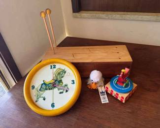 Vintage Toys Music Box Clock And More