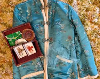 Vintage Traditional Jacket And Wooden Trinket Box With Bamboo Spun Pins