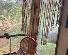 Decorative Wall Hanging Plant Stand Wicker Chair And Brass Floor Lamp