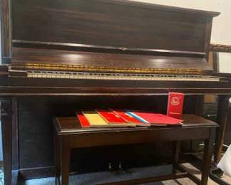Antique Mahagony Piano With Ivory Keys Bench Includes Vintage Music Books