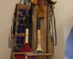 Vintage Golf Clubs In Bags Tennis Rackets