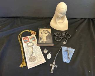 Homemade Mother Mary Bust With Italian Rosary And More
