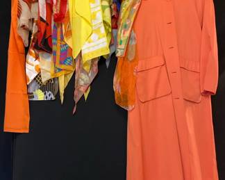 Vintage Praino Trench Jacket And Collection Of Scarves Including Silk And USRA
