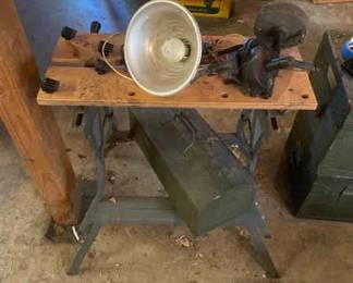 Vintage Work Bench Grinder Tool Box Work Light