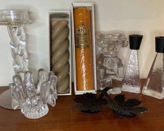 Vintage Colonial Pillar Candles With Glass Candle Holders