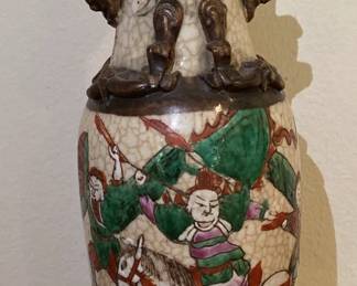 Antique 19th Century Chinese Crackle Glaze Hand painted Vase