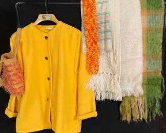 Vintage Aqua Sheen Fleece Jacket With Wool Scarves