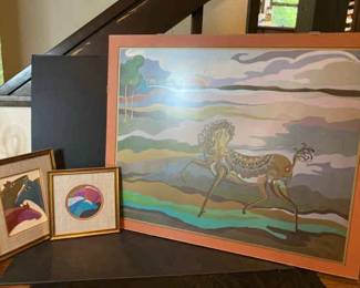 Abstract Horse Art Prints In Vintage Frames