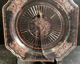 Vintage Pink Mayfair Depression glass plate 1930s