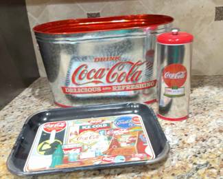 Cocacola Metal Drinkice Bucket Straw holder 1985 Tray