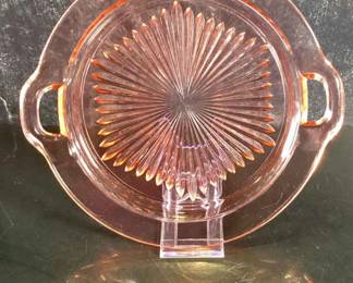 Pink Depression Glass Cake Plate