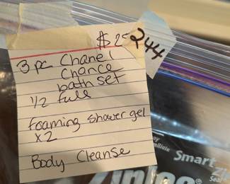 #244	3 pc Chanel Chance Bath Set 1/2 Full  Foaming Shower Gel x 2  Body Cleanse	 $25.00 
