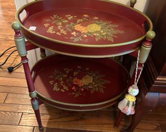 #23 Wood Double Tray Table - Red w/flowers (both top and bottom lift off) - 21x16x28 $125.00