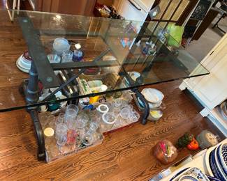 #29 Square Glass Top Table w/iron Base - Glass is 3/4 " Thick - 30x60x30 - You Move $125.00