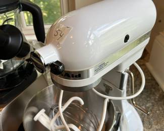 #54 Kitchen Aid mixer white w/3 attachments $200.00