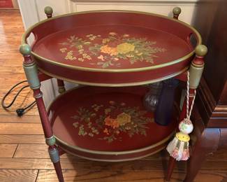 #23 Wood Double Tray Table - Red w/flowers (both top and bottom lift off) - 21x16x28 $125.00