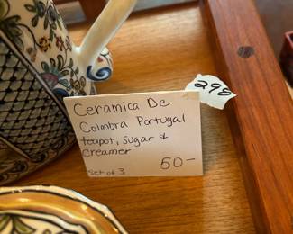 #298	Ceramica De Coimbra Portugal Teapot, sugar, & Creamer - set of 3	 $50.00 

