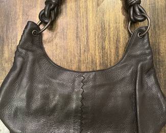 #94	Vintage Pebbled Glass Leather Bottega Venetta W/braided Handle Purse  - Black	 $175.00 
